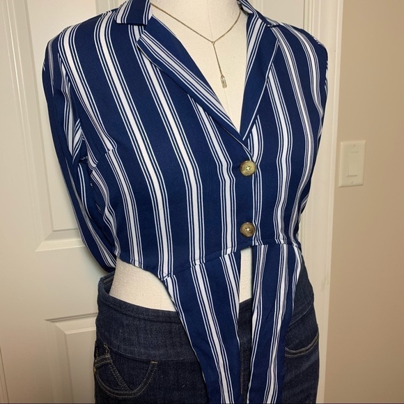 Moon Orchid button down tied front striped blouse - Picture 6 of 13